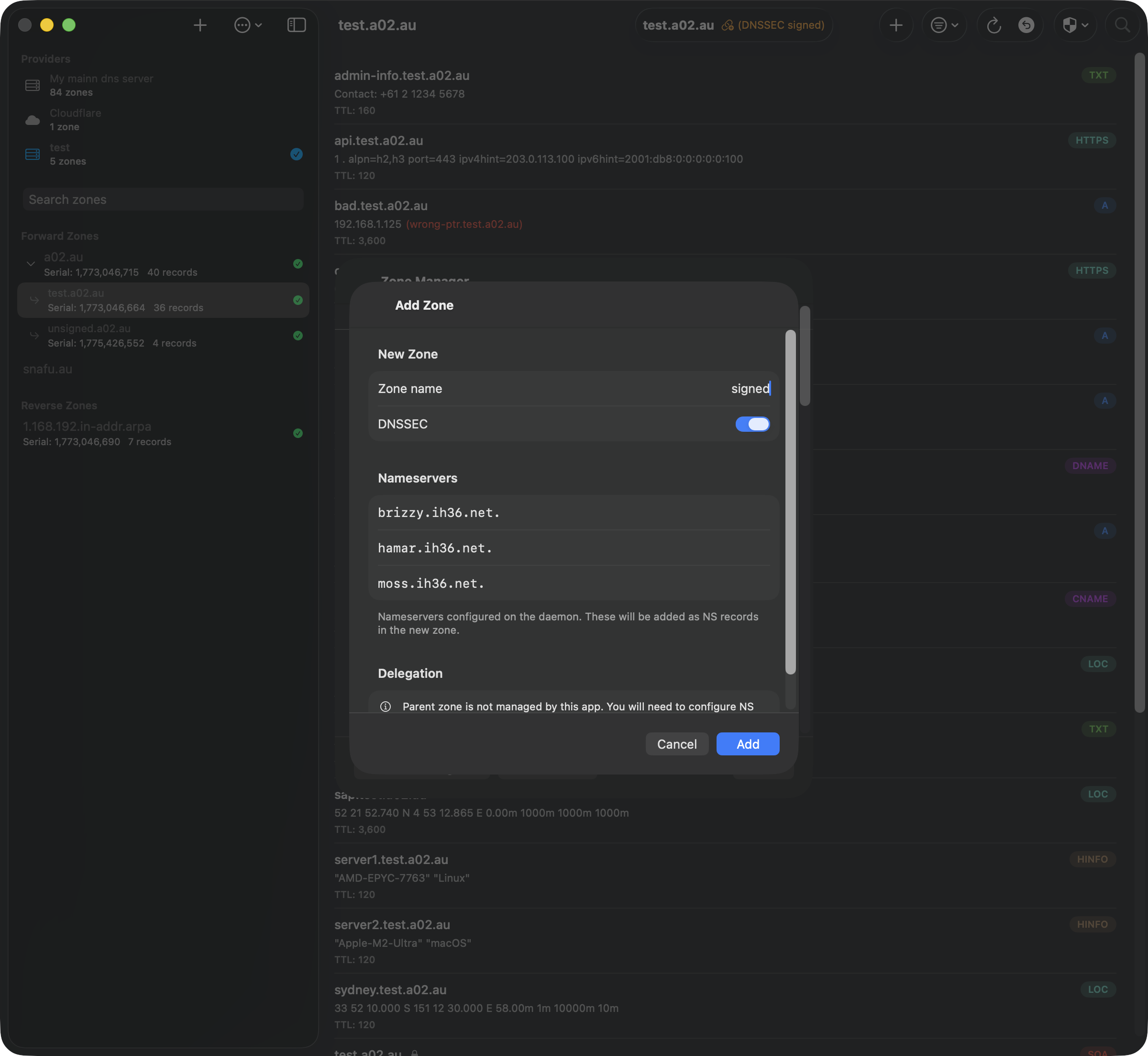 Daemon connection status and Zone Manager