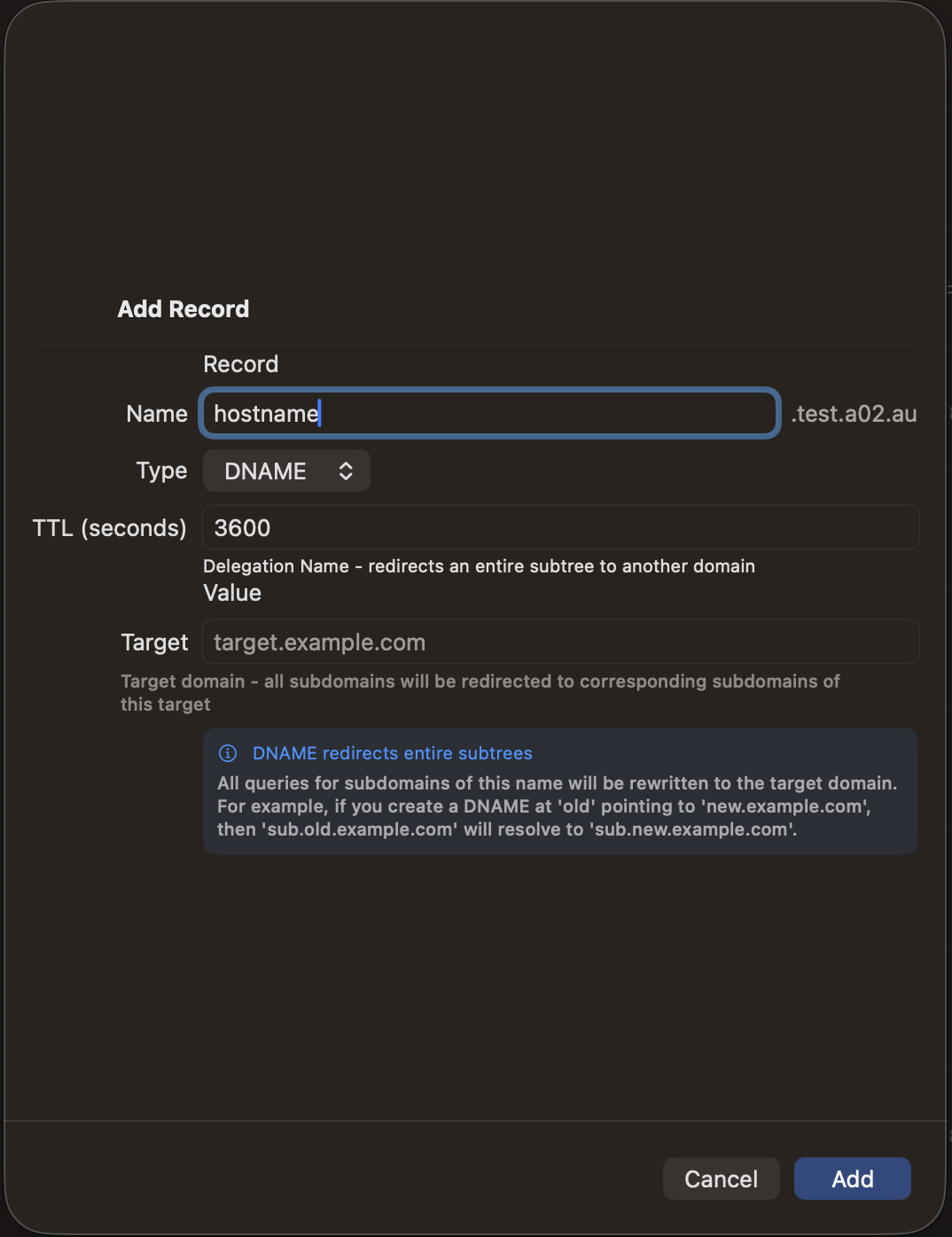 DNAME record editor