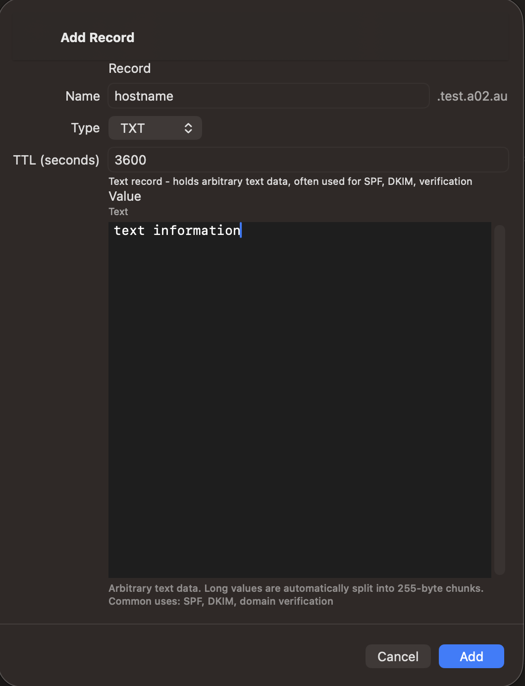 TXT record editor